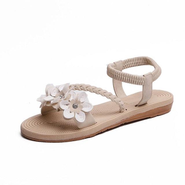 Summer Shoes Woman Sandals Elastic Ankle Strap Flat Sandals Flowers Beach Ankle Strap Sandals Slip On Flat Sandal Elastic Comfort Summer Shoes Comfortable Quick-Drying Casual Sandal Stevvex