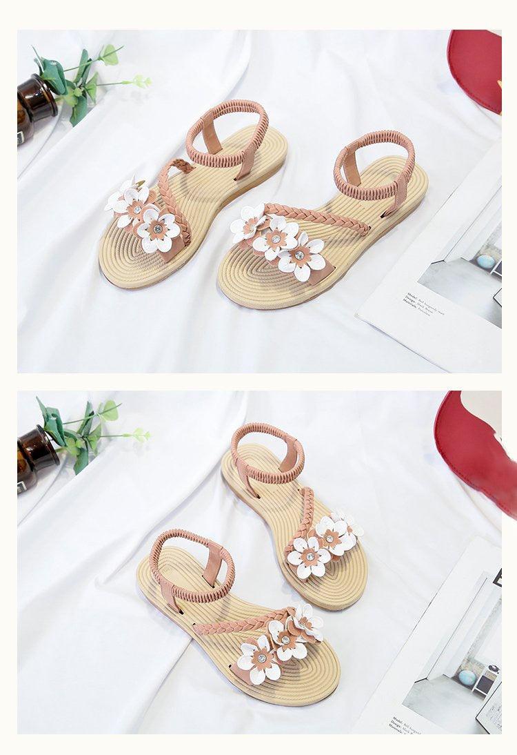 Summer Shoes Woman Sandals Elastic Ankle Strap Flat Sandals Flowers Beach Ankle Strap Sandals Slip On Flat Sandal Elastic Comfort Summer Shoes Comfortable Quick-Drying Casual Sandal Stevvex