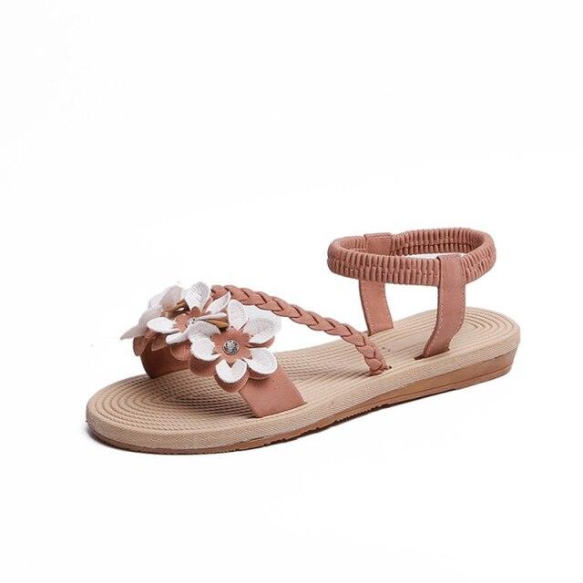 Summer Shoes Woman Sandals Elastic Ankle Strap Flat Sandals Flowers Beach Ankle Strap Sandals Slip On Flat Sandal Elastic Comfort Summer Shoes Comfortable Quick-Drying Casual Sandal Stevvex