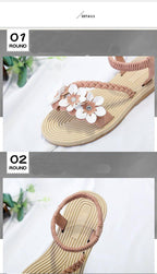 Summer Shoes Woman Sandals Elastic Ankle Strap Flat Sandals Flowers Beach Ankle Strap Sandals Slip On Flat Sandal Elastic Comfort Summer Shoes Comfortable Quick-Drying Casual Sandal Stevvex