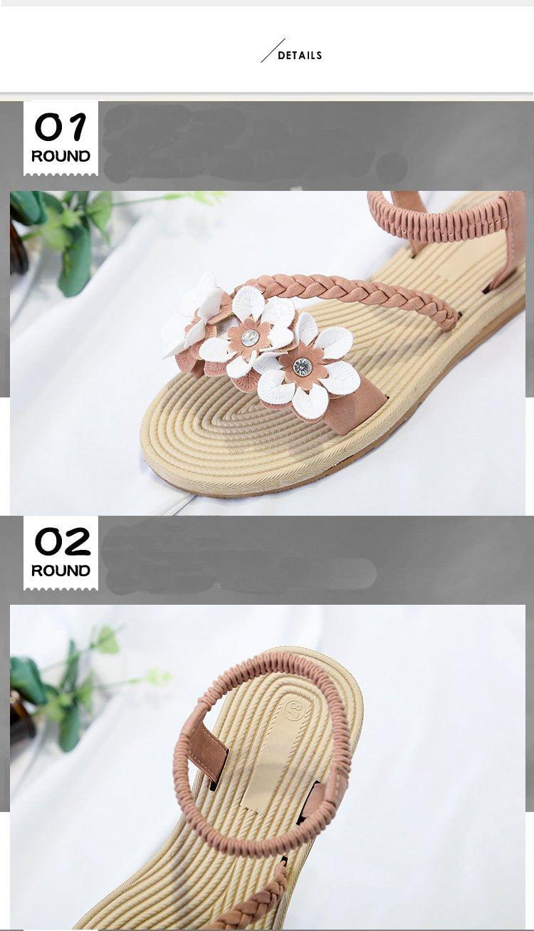 Summer Shoes Woman Sandals Elastic Ankle Strap Flat Sandals Flowers Beach Ankle Strap Sandals Slip On Flat Sandal Elastic Comfort Summer Shoes Comfortable Quick-Drying Casual Sandal Stevvex