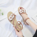 Summer Shoes Woman Sandals Elastic Ankle Strap Flat Sandals Flowers Beach Ankle Strap Sandals Slip On Flat Sandal Elastic Comfort Summer Shoes Comfortable Quick-Drying Casual Sandal Stevvex