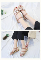 Summer Shoes Woman Sandals Elastic Ankle Strap Flat Sandals Flowers Beach Ankle Strap Sandals Slip On Flat Sandal Elastic Comfort Summer Shoes Comfortable Quick-Drying Casual Sandal Stevvex