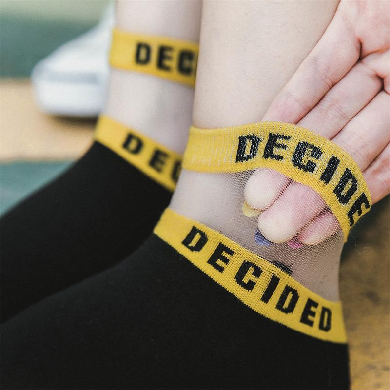 Summer Transparent Letter Patterned Socks Women Hollow Out Cotton Short Socks Thin Casual Ankle Socks Made Of Breathable Cotton Boat Socks For Women Stevvex