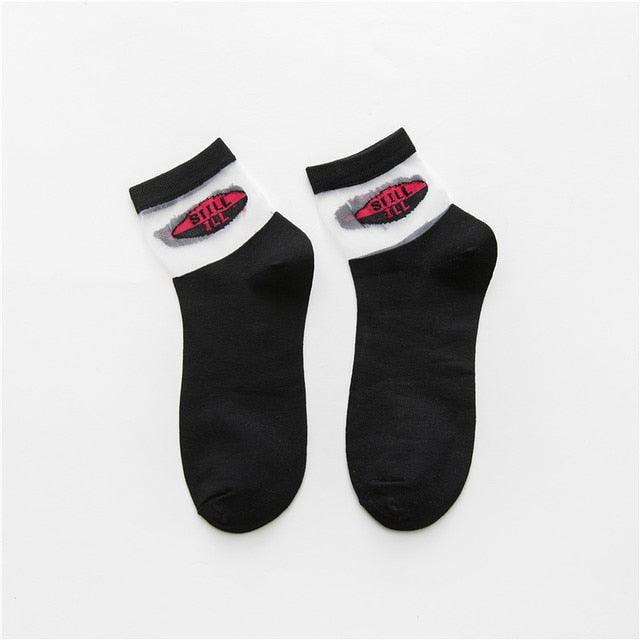 Summer Transparent Letter Patterned Socks Women Hollow Out Cotton Short Socks Thin Casual Ankle Socks Made Of Breathable Cotton Boat Socks For Women Stevvex