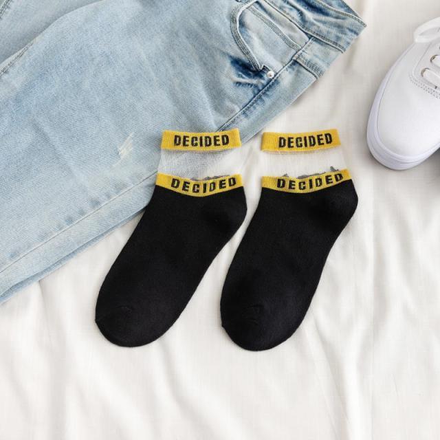 Summer Transparent Letter Patterned Socks Women Hollow Out Cotton Short Socks Thin Casual Ankle Socks Made Of Breathable Cotton Boat Socks For Women Stevvex
