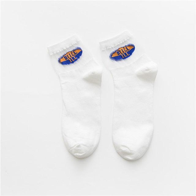 Summer Transparent Letter Patterned Socks Women Hollow Out Cotton Short Socks Thin Casual Ankle Socks Made Of Breathable Cotton Boat Socks For Women Stevvex
