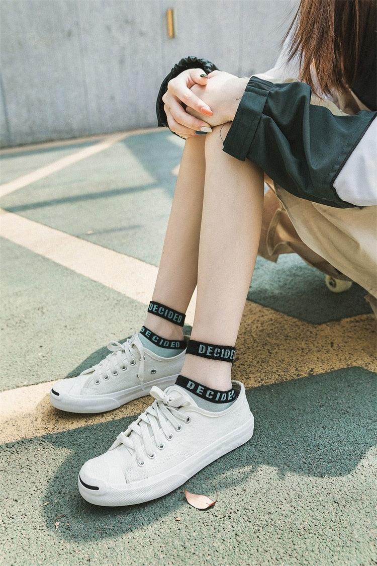 Summer Transparent Letter Patterned Socks Women Hollow Out Cotton Short Socks Thin Casual Ankle Socks Made Of Breathable Cotton Boat Socks For Women Stevvex