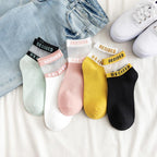 Summer Transparent Letter Patterned Socks Women Hollow Out Cotton Short Socks Thin Casual Ankle Socks Made Of Breathable Cotton Boat Socks For Women Stevvex
