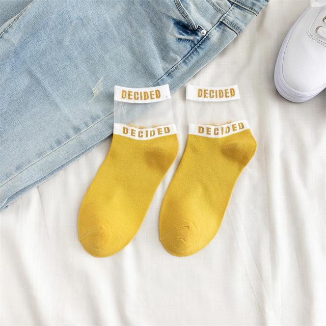 Summer Transparent Letter Patterned Socks Women Hollow Out Cotton Short Socks Thin Casual Ankle Socks Made Of Breathable Cotton Boat Socks For Women Stevvex