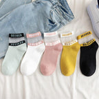 Summer Transparent Letter Patterned Socks Women Hollow Out Cotton Short Socks Thin Casual Ankle Socks Made Of Breathable Cotton Boat Socks For Women Stevvex