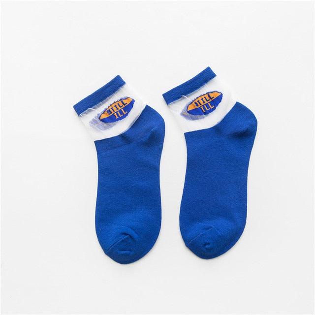 Summer Transparent Letter Patterned Socks Women Hollow Out Cotton Short Socks Thin Casual Ankle Socks Made Of Breathable Cotton Boat Socks For Women Stevvex