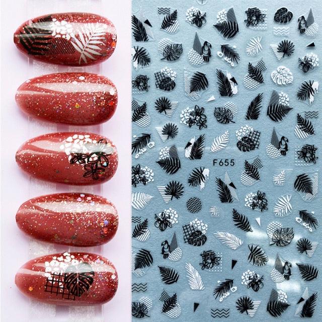 Summer Tropical Beach Coconut Tree Slippers 3D Nail Sticker Leaves Shell Transfer Decals Slider Decoration Manicures  Tip Water Transfer Nail Decals Sticker For Pretty Girl Self-Adhesive Nail Decals Designer Nail Stickers for Acrylic Stevvex