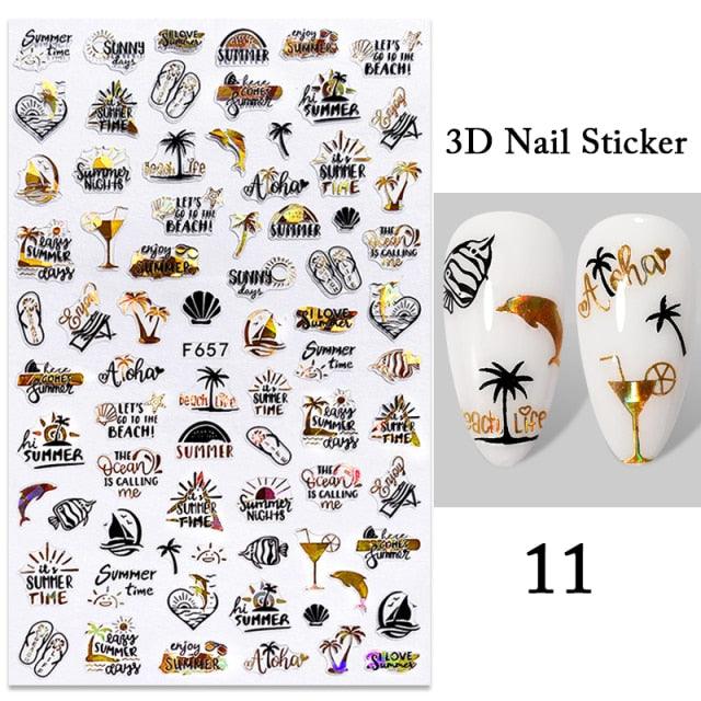 Summer Tropical Beach Coconut Tree Slippers 3D Nail Sticker Leaves Shell Transfer Decals Slider Decoration Manicures  Tip Water Transfer Nail Decals Sticker For Pretty Girl Self-Adhesive Nail Decals Designer Nail Stickers for Acrylic Stevvex