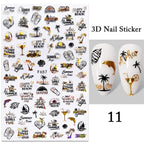 Summer Tropical Beach Coconut Tree Slippers 3D Nail Sticker Leaves Shell Transfer Decals Slider Decoration Manicures  Tip Water Transfer Nail Decals Sticker For Pretty Girl Self-Adhesive Nail Decals Designer Nail Stickers for Acrylic Stevvex