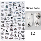 Summer Tropical Beach Coconut Tree Slippers 3D Nail Sticker Leaves Shell Transfer Decals Slider Decoration Manicures  Tip Water Transfer Nail Decals Sticker For Pretty Girl Self-Adhesive Nail Decals Designer Nail Stickers for Acrylic Stevvex