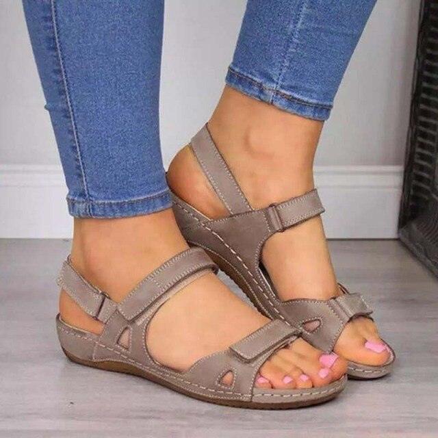 Summer Woman Sandals New College Style Sandals Low Heel Casual Women Shoes Fashion Leather New Shoes Premium Comfy Hook And Loop Closure Sport Sandal Casual Flat Arch Support Outdoor Modern Shoes For Summer Stevvex