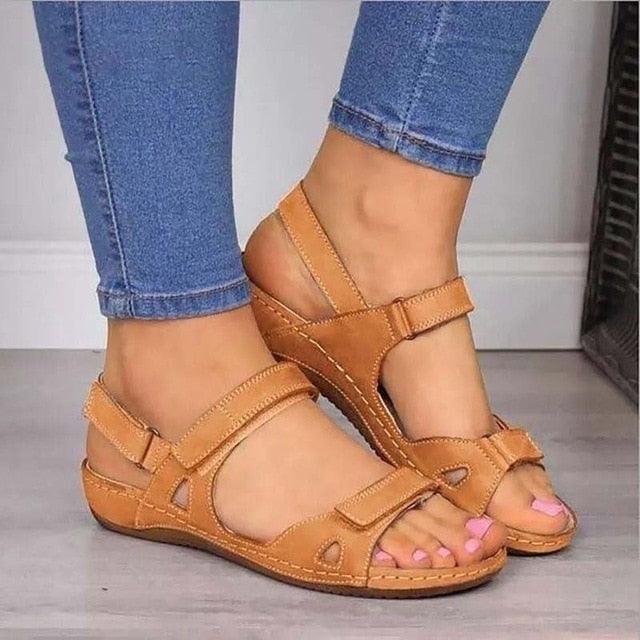 Summer Woman Sandals New College Style Sandals Low Heel Casual Women Shoes Fashion Leather New Shoes Premium Comfy Hook And Loop Closure Sport Sandal Casual Flat Arch Support Outdoor Modern Shoes For Summer Stevvex