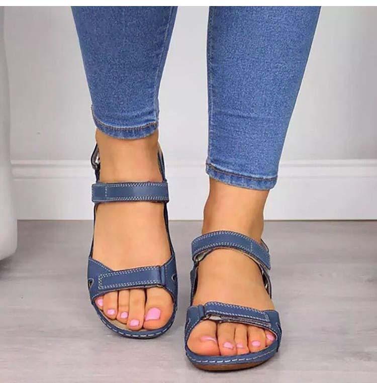 Summer Woman Sandals New College Style Sandals Low Heel Casual Women Shoes Fashion Leather New Shoes Premium Comfy Hook And Loop Closure Sport Sandal Casual Flat Arch Support Outdoor Modern Shoes For Summer Stevvex