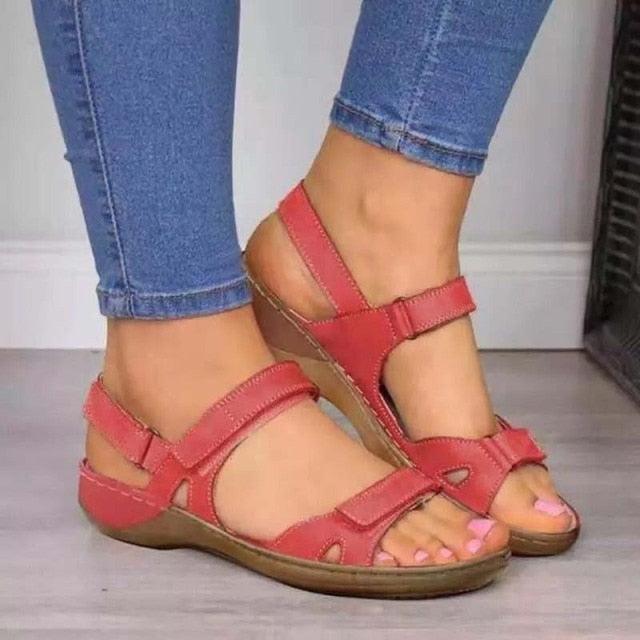 Summer Woman Sandals New College Style Sandals Low Heel Casual Women Shoes Fashion Leather New Shoes Premium Comfy Hook And Loop Closure Sport Sandal Casual Flat Arch Support Outdoor Modern Shoes For Summer Stevvex