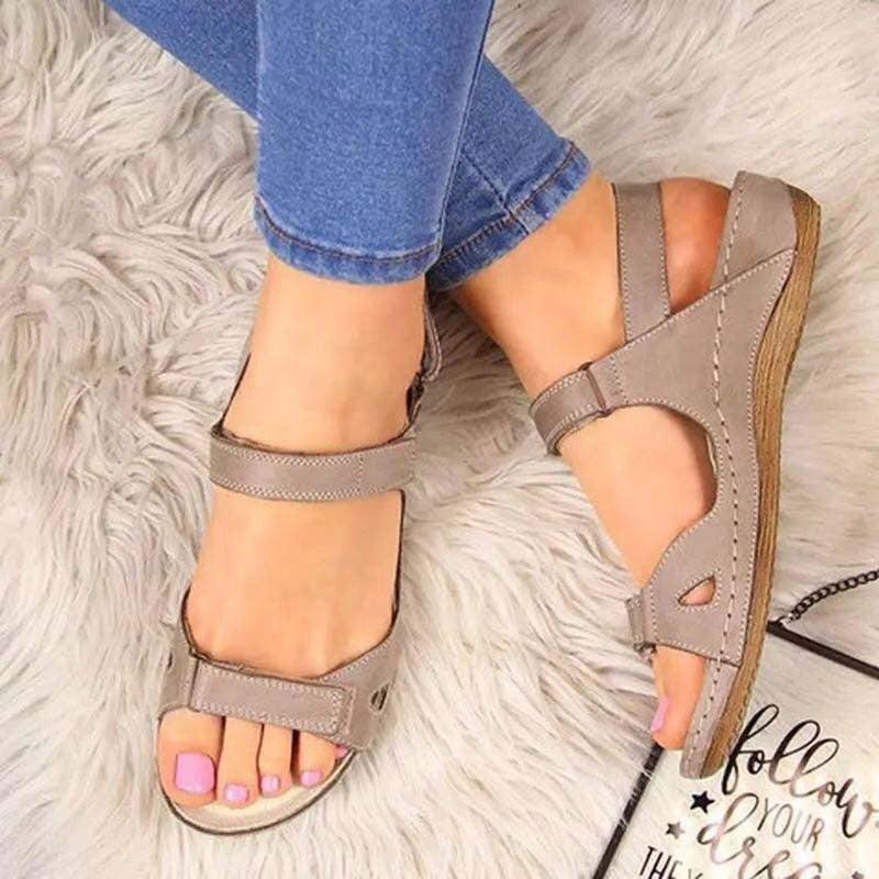 Summer Woman Sandals New College Style Sandals Low Heel Casual Women Shoes Fashion Leather New Shoes Premium Comfy Hook And Loop Closure Sport Sandal Casual Flat Arch Support Outdoor Modern Shoes For Summer Stevvex