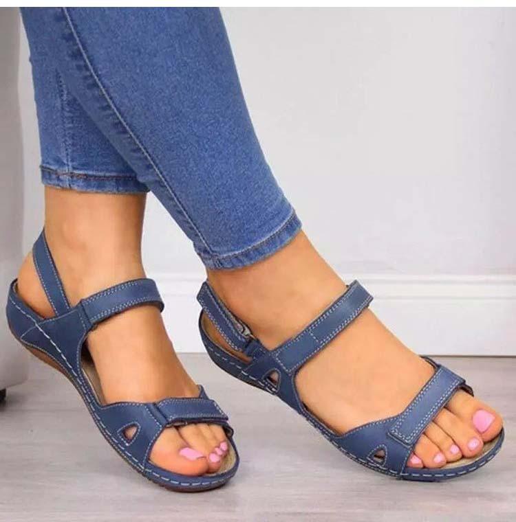 Summer Woman Sandals New College Style Sandals Low Heel Casual Women Shoes Fashion Leather New Shoes Premium Comfy Hook And Loop Closure Sport Sandal Casual Flat Arch Support Outdoor Modern Shoes For Summer Stevvex