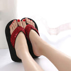 Summer Women Flip Flops Casual Sequins Anti-Slip Slippers Beach Flip Flat Sandals Beach Open Toe Shoes Womens Glitter Bling Fancy Slide Flat Low Sparkle Sandals Elegant Shoes