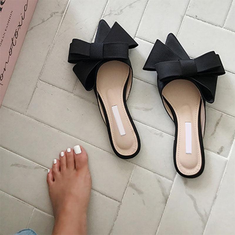 Summer Women's Shoes Silk Satin Trendy Slippers Flat Heel Women's Shoes Silk Satin Pointed Bow Tie Flat Heel Outdoor Sandals Slides Party Sandals Casual Shoes Summer Low Heeled Stevvex