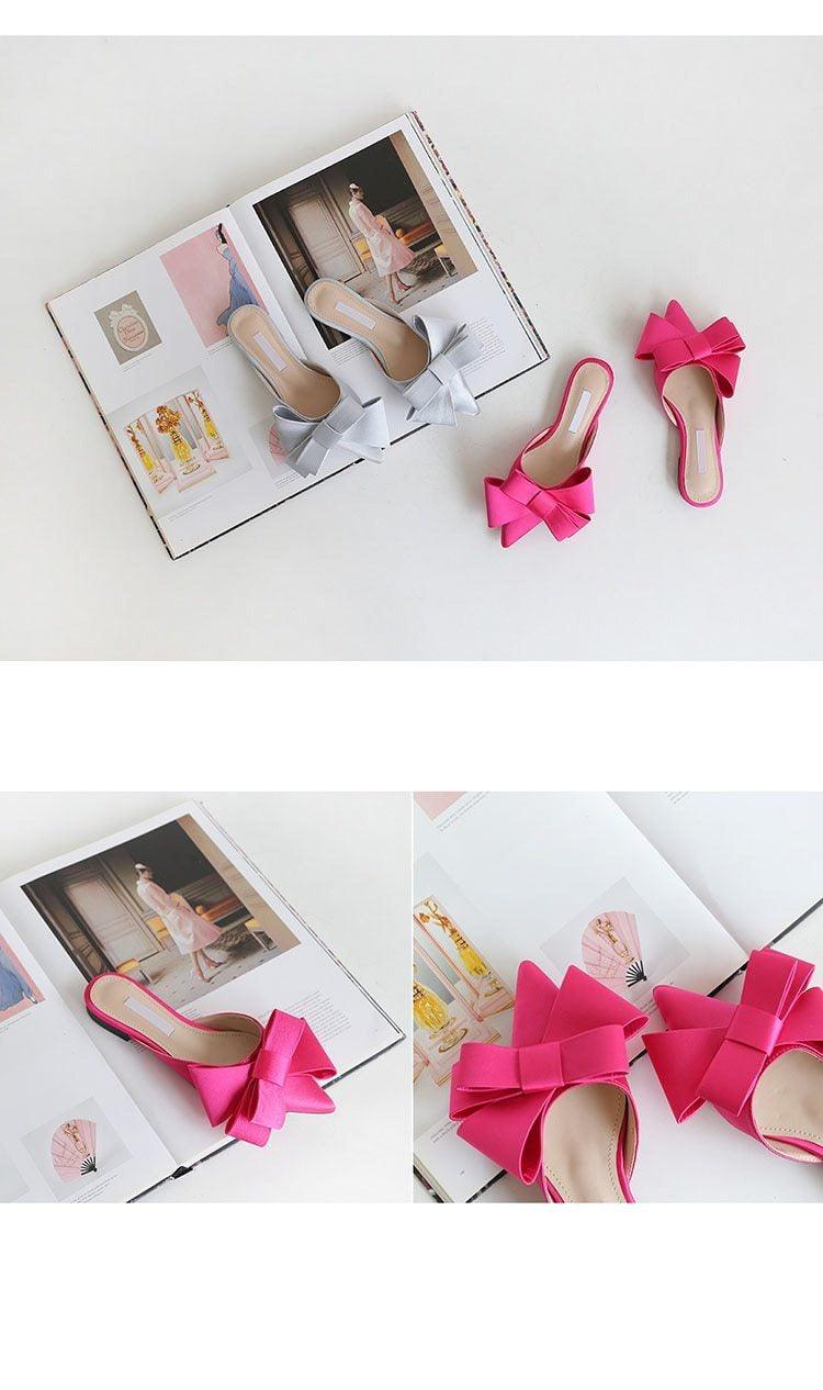 Summer Women's Shoes Silk Satin Trendy Slippers Flat Heel Women's Shoes Silk Satin Pointed Bow Tie Flat Heel Outdoor Sandals Slides Party Sandals Casual Shoes Summer Low Heeled Stevvex