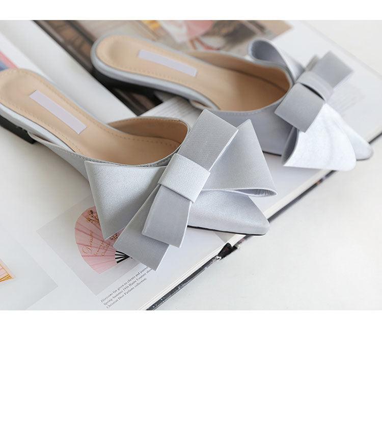 Summer Women's Shoes Silk Satin Trendy Slippers Flat Heel Women's Shoes Silk Satin Pointed Bow Tie Flat Heel Outdoor Sandals Slides Party Sandals Casual Shoes Summer Low Heeled Stevvex