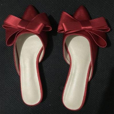 Summer Women's Shoes Silk Satin Trendy Slippers Flat Heel Women's Shoes Silk Satin Pointed Bow Tie Flat Heel Outdoor Sandals Slides Party Sandals Casual Shoes Summer Low Heeled Stevvex