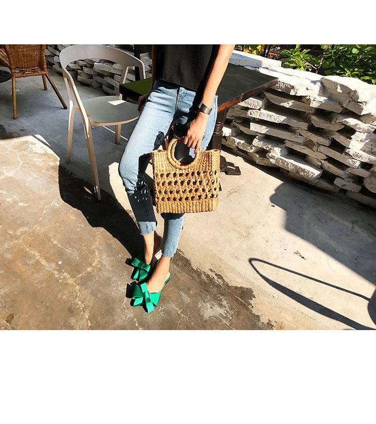 Summer Women's Shoes Silk Satin Trendy Slippers Flat Heel Women's Shoes Silk Satin Pointed Bow Tie Flat Heel Outdoor Sandals Slides Party Sandals Casual Shoes Summer Low Heeled Stevvex