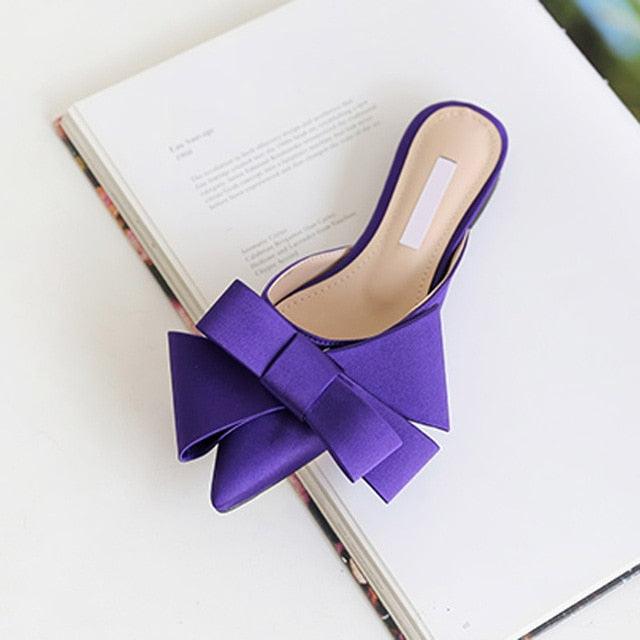 Summer Women's Shoes Silk Satin Trendy Slippers Flat Heel Women's Shoes Silk Satin Pointed Bow Tie Flat Heel Outdoor Sandals Slides Party Sandals Casual Shoes Summer Low Heeled Stevvex