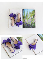 Summer Women's Shoes Silk Satin Trendy Slippers Flat Heel Women's Shoes Silk Satin Pointed Bow Tie Flat Heel Outdoor Sandals Slides Party Sandals Casual Shoes Summer Low Heeled Stevvex