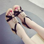 Summer Women Sandals Soft Comfortable Modern Shoes Flat Pearl Sandals Comfortable Ankle Strap Sandals Slip On Flat Sandal Elastic Comfort Summer Shoes Stevvex