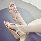 Summer Women Sandals Soft Comfortable Modern Shoes Flat Pearl Sandals Comfortable Ankle Strap Sandals Slip On Flat Sandal Elastic Comfort Summer Shoes Stevvex