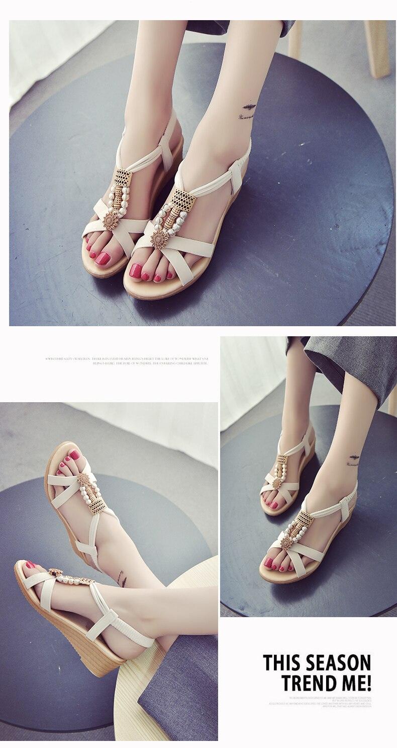 Summer Women Sandals Soft Comfortable Modern Shoes Flat Pearl Sandals Comfortable Ankle Strap Sandals Slip On Flat Sandal Elastic Comfort Summer Shoes Stevvex