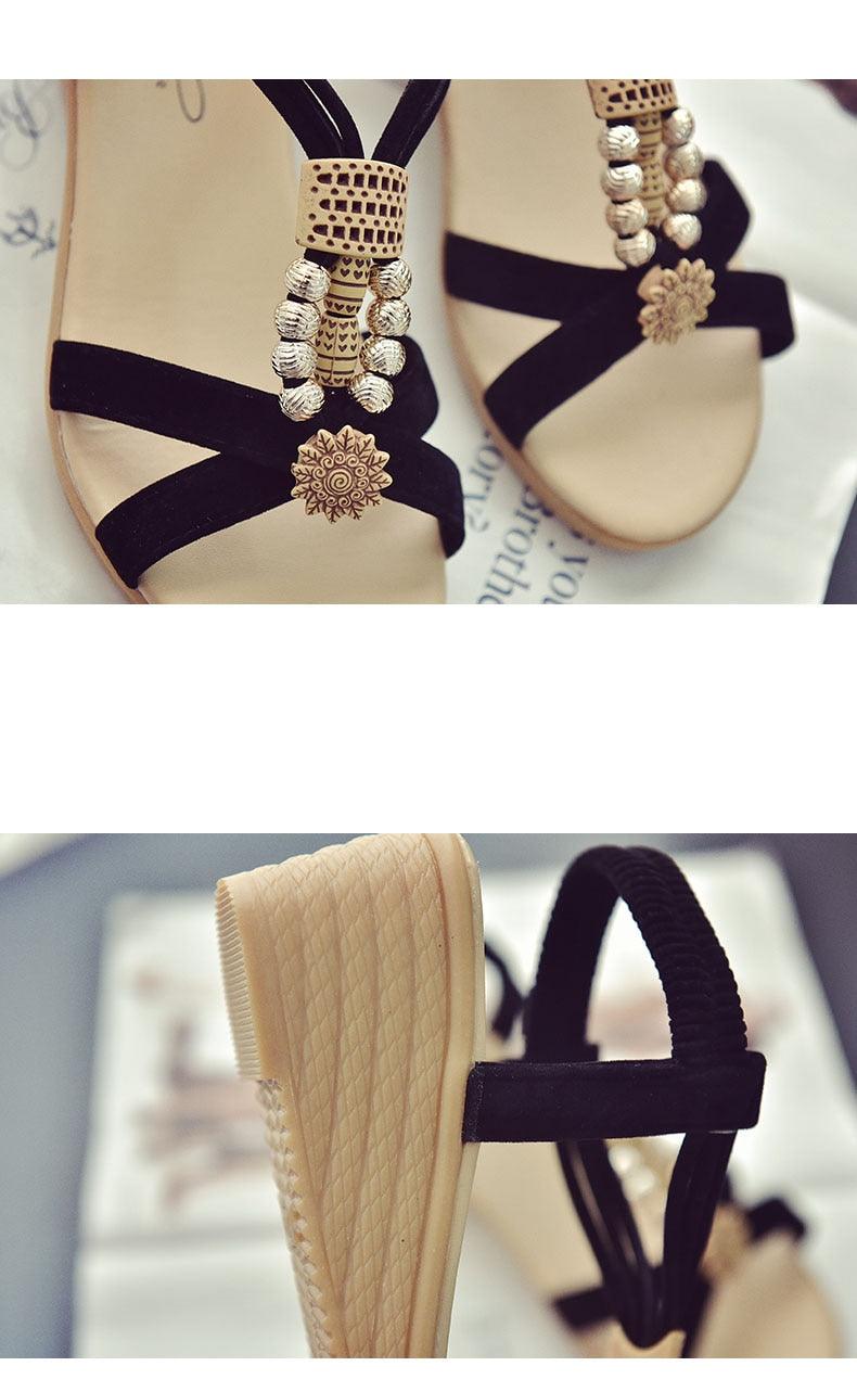 Summer Women Sandals Soft Comfortable Modern Shoes Flat Pearl Sandals Comfortable Ankle Strap Sandals Slip On Flat Sandal Elastic Comfort Summer Shoes Stevvex