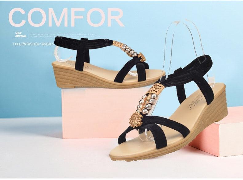 Summer Women Sandals Soft Comfortable Modern Shoes Flat Pearl Sandals Comfortable Ankle Strap Sandals Slip On Flat Sandal Elastic Comfort Summer Shoes Stevvex