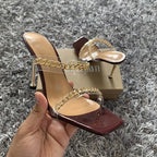 Summer Women Sandals Square Toe Ladies Heel Clear Transparent High Heels Slippers Fashion Chain Woman Open Toe Slip On Dress Luxury Party Backless Slides High Heels Slipper Stevvex