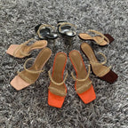 Summer Women Sandals Square Toe Ladies Heel Clear Transparent High Heels Slippers Fashion Chain Woman Open Toe Slip On Dress Luxury Party Backless Slides High Heels Slipper Stevvex