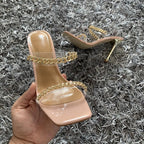 Summer Women Sandals Square Toe Ladies Heel Clear Transparent High Heels Slippers Fashion Chain Woman Open Toe Slip On Dress Luxury Party Backless Slides High Heels Slipper Stevvex