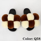 Summer Women Slippers Faux Fur Slides For Women Fluffy Slippers House Shoes Woman Slippers Open Toe Fuzzy Fur Slippers Girls Fluffy House Slides Outdoor Indoor Slippers