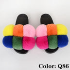 Summer Women Slippers Faux Fur Slides For Women Fluffy Slippers House Shoes Woman Slippers Open Toe Fuzzy Fur Slippers Girls Fluffy House Slides Outdoor Indoor Slippers