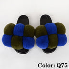 Summer Women Slippers Faux Fur Slides For Women Fluffy Slippers House Shoes Woman Slippers Open Toe Fuzzy Fur Slippers Girls Fluffy House Slides Outdoor Indoor Slippers