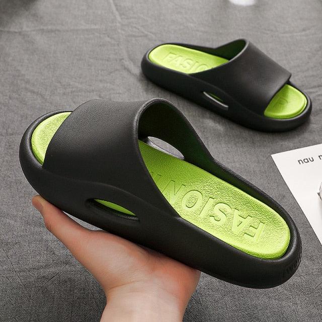 Summer Women Slippers Runway Shoes Outdoor Slides Men Flip Flops Thick Sole Non-slip Beach Pool Outdoor Slippers Anti-Slip Shower Spa Bath Pool Gym Slides Flip Flop Open Toe Comfortable Soft Sandals Casual Shoes Stevvex