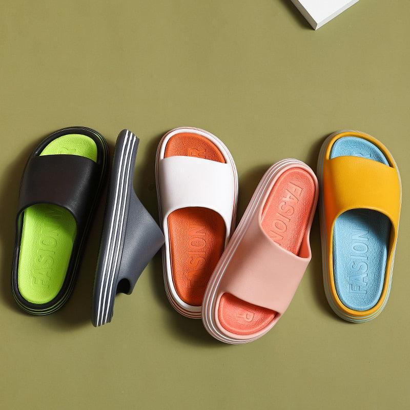 Summer Women Slippers Runway Shoes Outdoor Slides Men Flip Flops Thick Sole Non-slip Beach Pool Outdoor Slippers Anti-Slip Shower Spa Bath Pool Gym Slides Flip Flop Open Toe Comfortable Soft Sandals Casual Shoes Stevvex