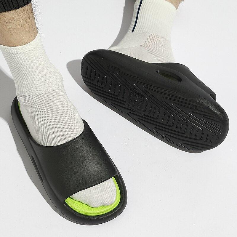 Summer Women Slippers Runway Shoes Outdoor Slides Men Flip Flops Thick Sole Non-slip Beach Pool Outdoor Slippers Anti-Slip Shower Spa Bath Pool Gym Slides Flip Flop Open Toe Comfortable Soft Sandals Casual Shoes Stevvex