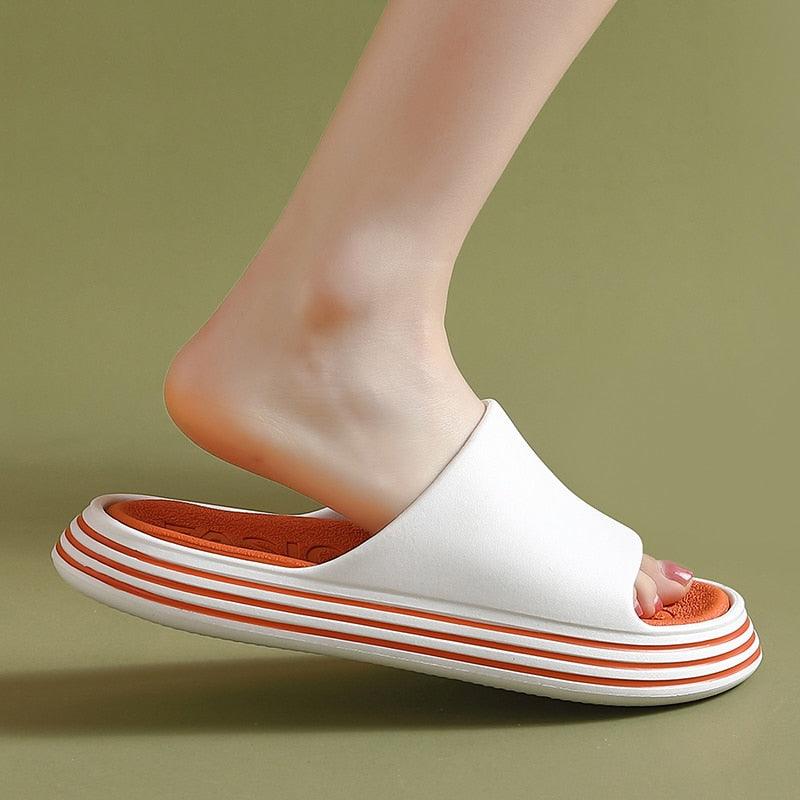Summer Women Slippers Runway Shoes Outdoor Slides Men Flip Flops Thick Sole Non-slip Beach Pool Outdoor Slippers Anti-Slip Shower Spa Bath Pool Gym Slides Flip Flop Open Toe Comfortable Soft Sandals Casual Shoes Stevvex