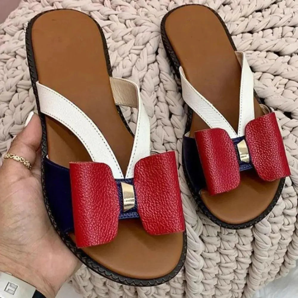 Summer Women Stylish Flat Sandals Fashion Elegant Soft Colors Butterfly Knot Design Stevvex